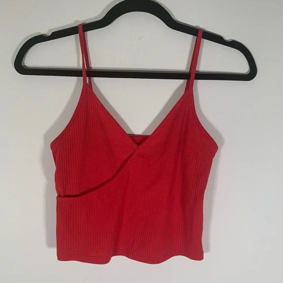 Pacsun Top Women’s XS Red Cropped Cami Tank Top Ribbed V-Neck - Picture 1 of 5